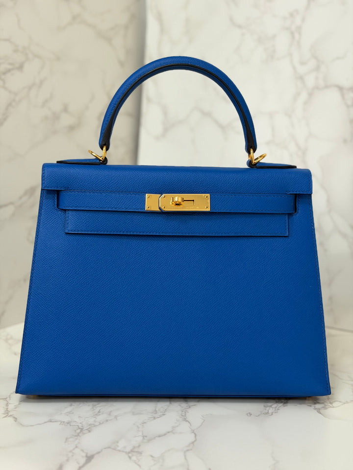 Hermes Blue Hydra Epsom Sellier Kelly 28 GHW Stamp C 2018