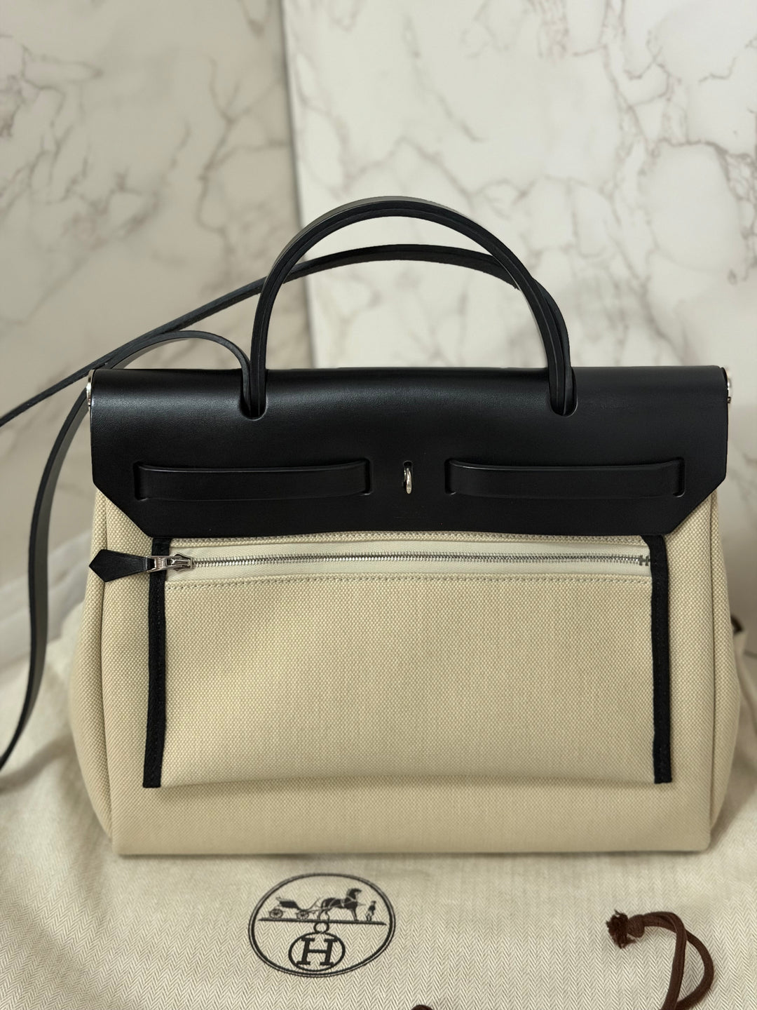 Hermes Herbag Zip 31 Bag in Noir/Beton Palladium Hardware