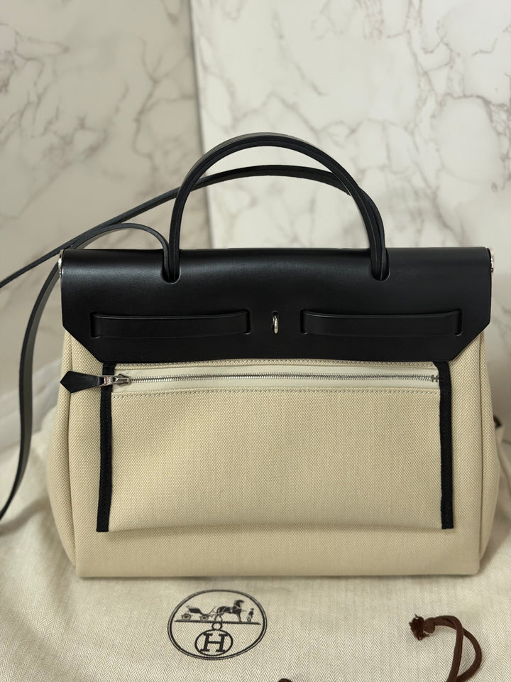 Hermes Herbag Zip 31 Bag in Noir/Beton Palladium Hardware