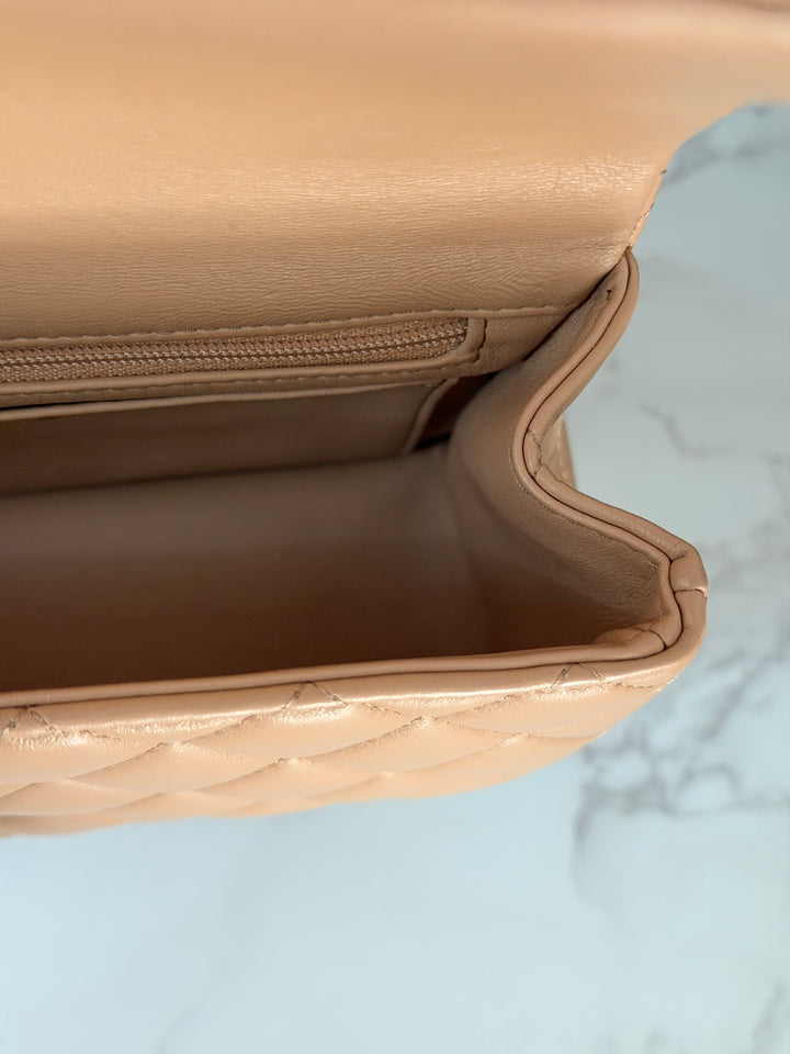 CHANEL 23K 2023 Dark Beige NR649 Lambskin LGHW Mini Rectangular Flap Bag with Top Handle