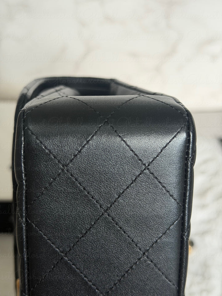 CHANEL Black Lambskin GHW SMALL Timeless Classic Double Flap Bag 2022 Microchipped