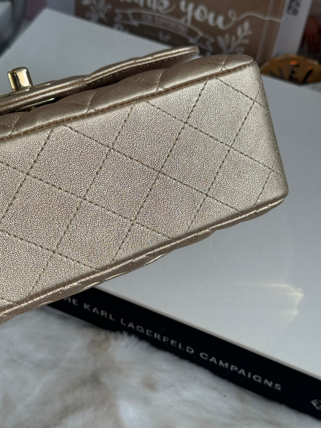 Chanel 21P series 31 Iridescent Gold Lambskin LGHW Mini Rectangular Flap Bag