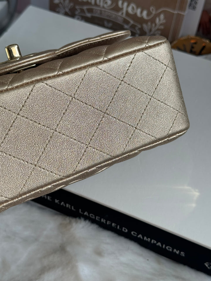 Chanel 21P series 31 Iridescent Gold Lambskin LGHW Mini Rectangular Flap Bag