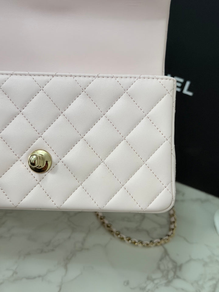 CHANEL 22P 2022 Sakura Light Pink Lambskin LGHW Mini Rectangular Flap Bag with Top Handle