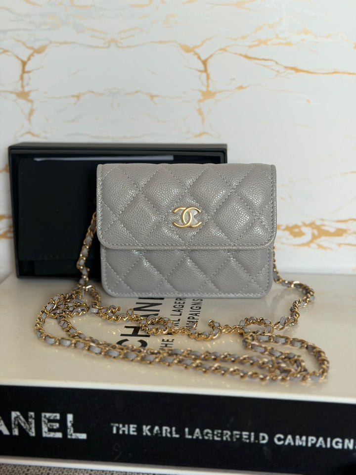 CHANEL 21B Coco Chain Grey Caviar Mini Clutch with Chain 2021