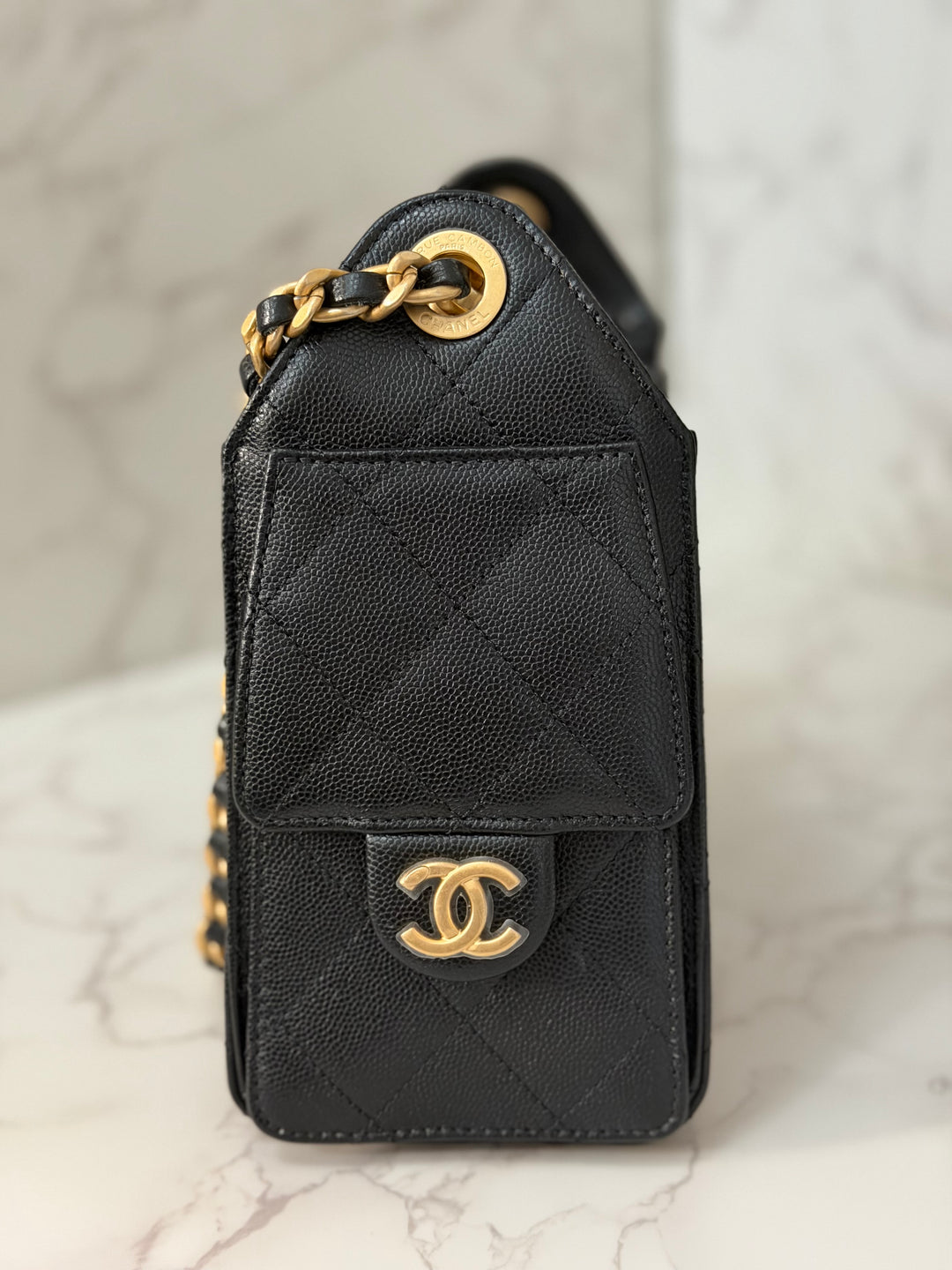 CHANEL 26C Black Caviar aged GHW Mini 25 Hobo Bag