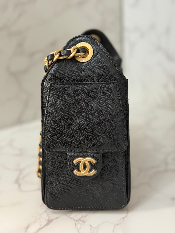 CHANEL 26C Black Caviar aged GHW Mini 25 Hobo Bag