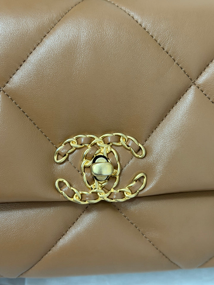 CHANEL Caramel Brown Lambskin Mixed Hardware 19 Size Small Medium Flap bag from 2022