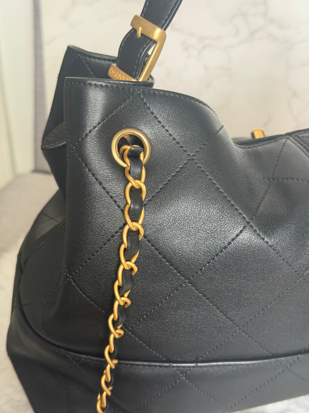 CHANEL 25A Black Calf Skin aged GHW Hobo Shopping Bag size Small 2025