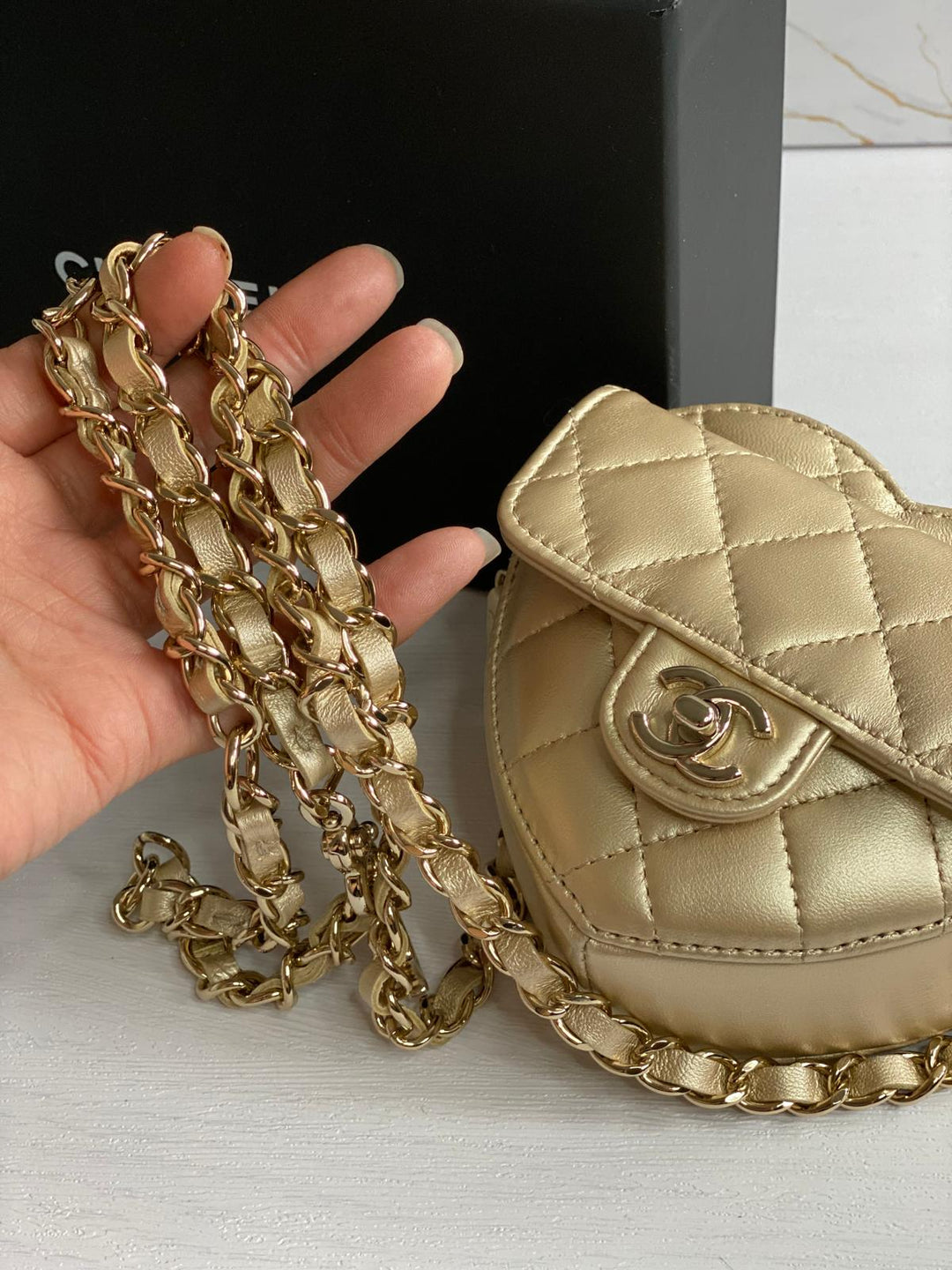 Chanel 22S 2022 Gold Lambskin LGHW Heart Belt bag