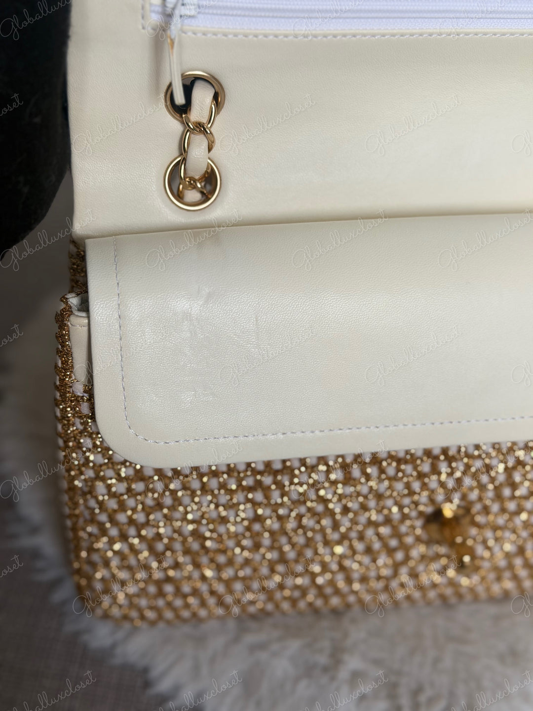 CHANEL series 17 Beige/Ivory Gold Tweed Medium ML Timeless Classic Double Flap Bag 2012 with LGHW