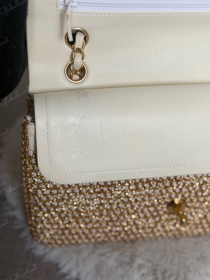CHANEL series 17 Beige/Ivory Gold Tweed Medium ML Timeless Classic Double Flap Bag 2012 with LGHW