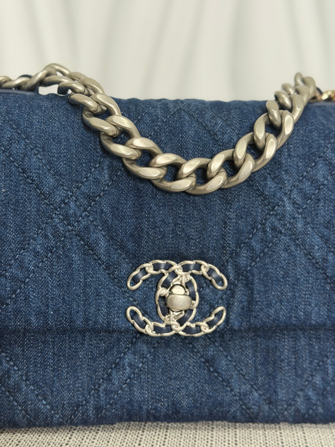 CHANEL 19 size Small Dark Denim SHW Flap Bag with Top Handle