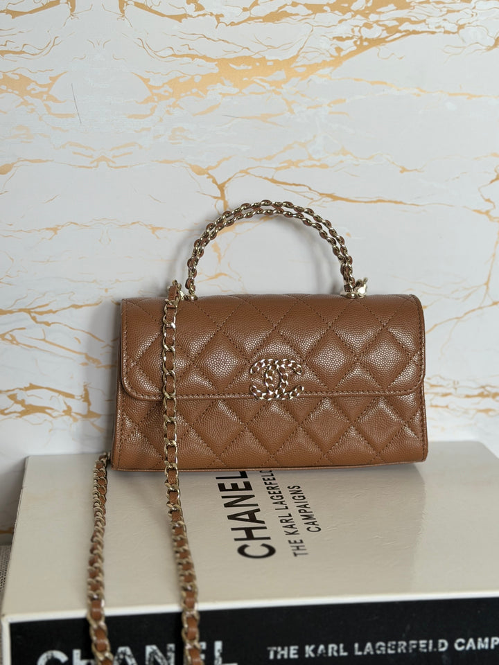 CHANEL 26P Brown Caviar LGHW Top Handle Vanity Clutch with Chain 2026