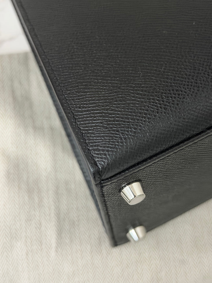 HERMES Black Noir Sellier Epsom Leather PHW Kelly 28 Stamp R 2014
