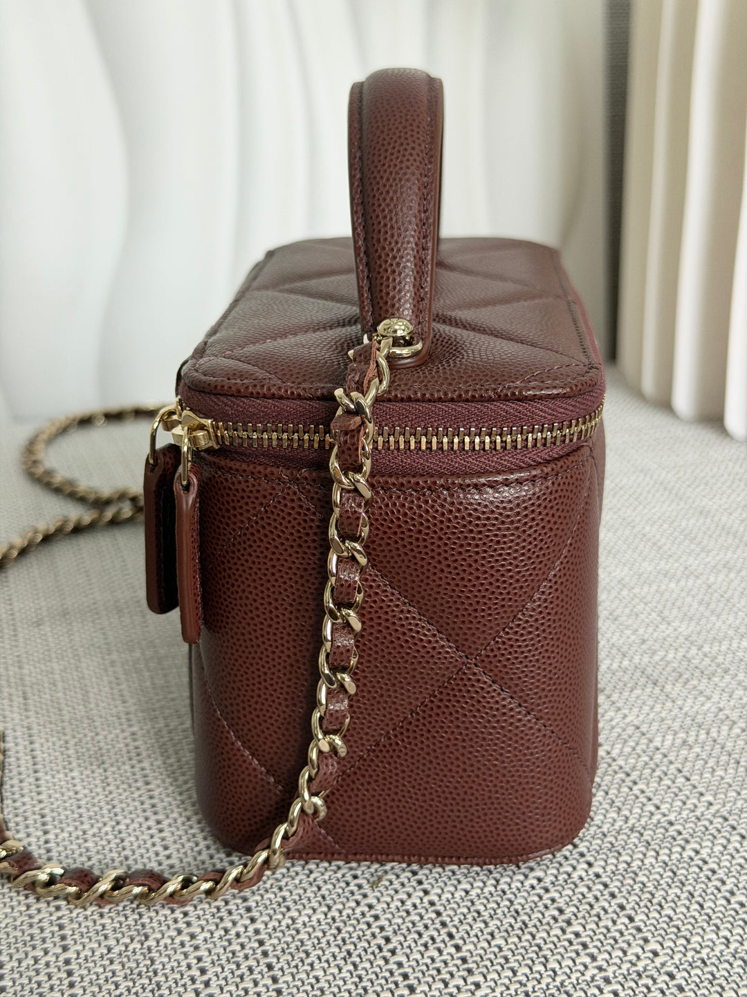 CHANEL 25K 2025 collection Brown Caviar LGHW Leather Top Handle Small Vanity with Chain