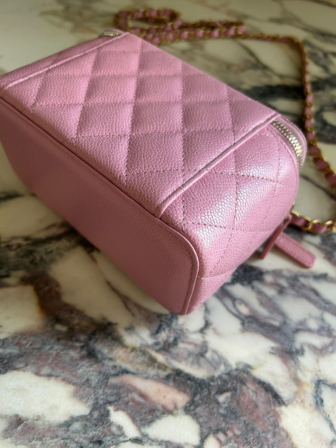 CHANEL 22S Mauve Pink Caviar Aged GHW SMALL Vanity with Metal and Leather top handle 2022
