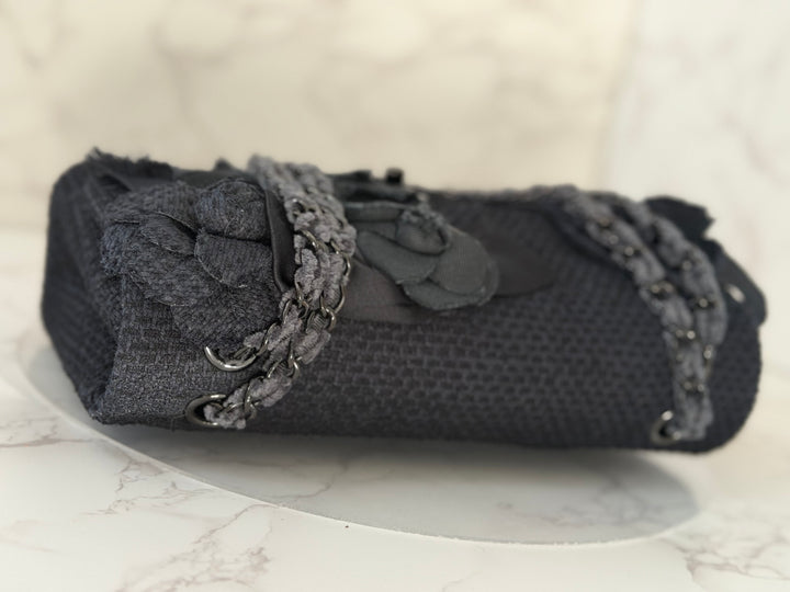 CHANEL 23C 2023 Embroidered Flower Tweed Medium Classic Flap Bag