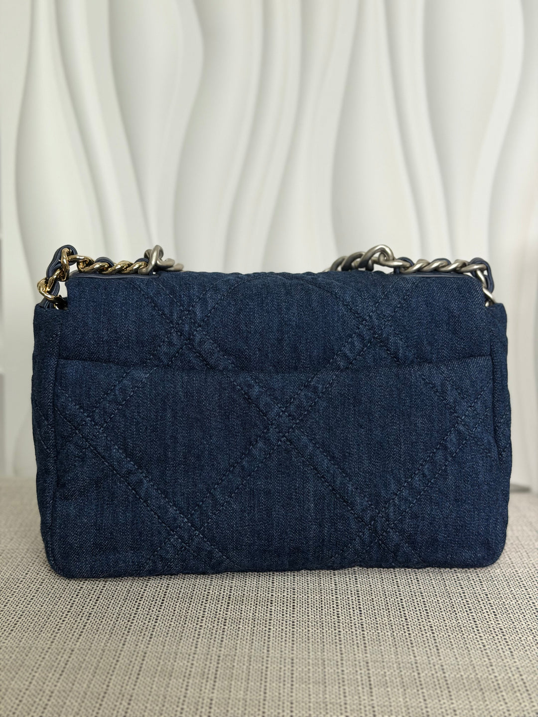CHANEL 19 size Small Dark Denim SHW Flap Bag with Top Handle