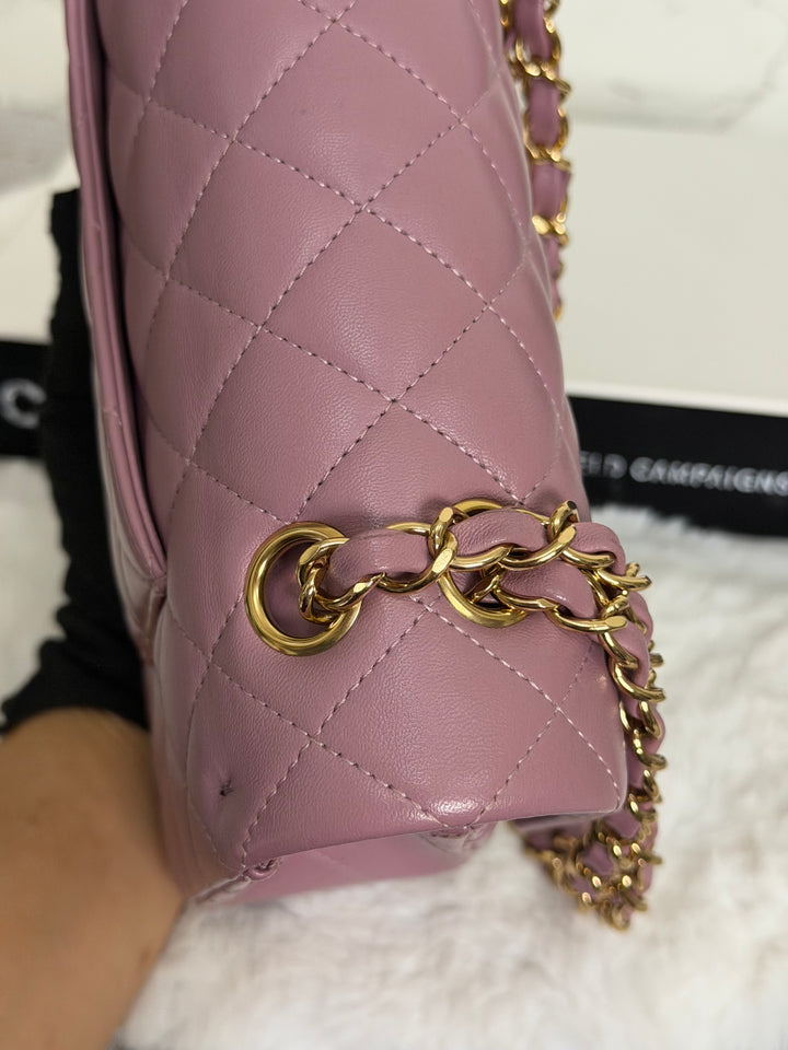 CHANEL series 21 Mauve Pink Purple Lambskin LGHW Medium ML Timeless Classic Double Flap Bag 2015
