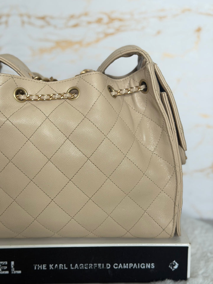 CHANEL Beige Caviar Aged GHW 25 Hobo Bag size SMALL 2025 25S collection