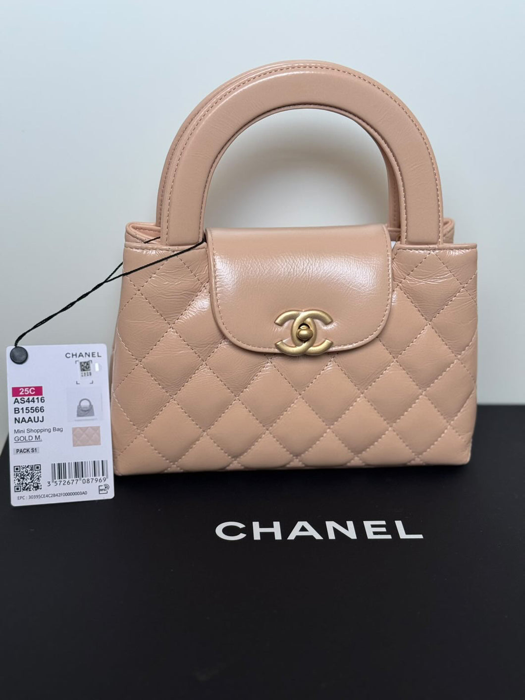 Chanel 25C 2024/2025 Cruise Collection Beige Calf skin Nano Kelly Shopping Bag size Small (19 cms) with GHW