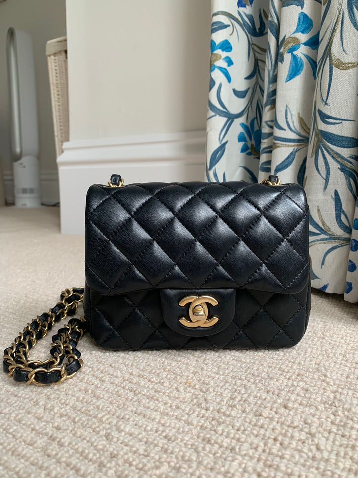 Chanel series 27 Black Lambskin LGHW Square Mini Flap Bag