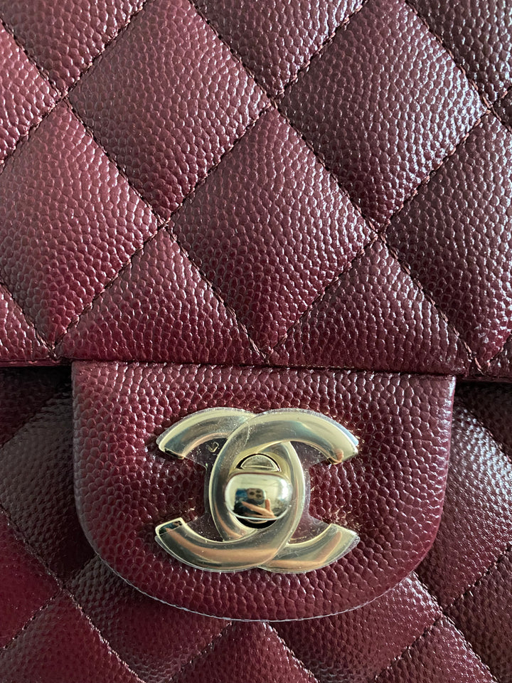 CHANEL 21B Collection Burgundy Caviar LGHW Medium M/L Timeless Classic Double Flap Bag 11.12