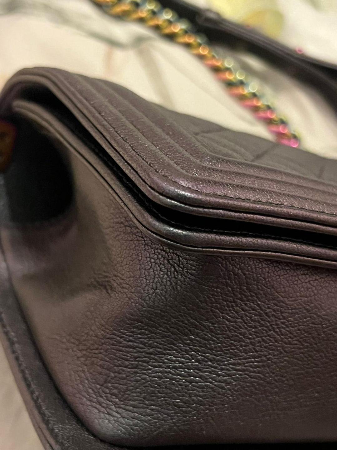 Chanel 16C 2016 Cruise collection series 21 Purple Iridescent Calf skin rainbow mermaid hardware Le Boy Old Medium Flap Bag