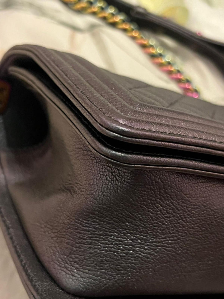 Chanel 16C 2016 Cruise collection series 21 Purple Iridescent Calf skin rainbow mermaid hardware Le Boy Old Medium Flap Bag