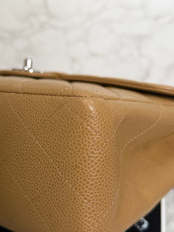 CHANEL series 6 Dark Beige Caviar SHW Vintage Jumbo Single Flap Bag