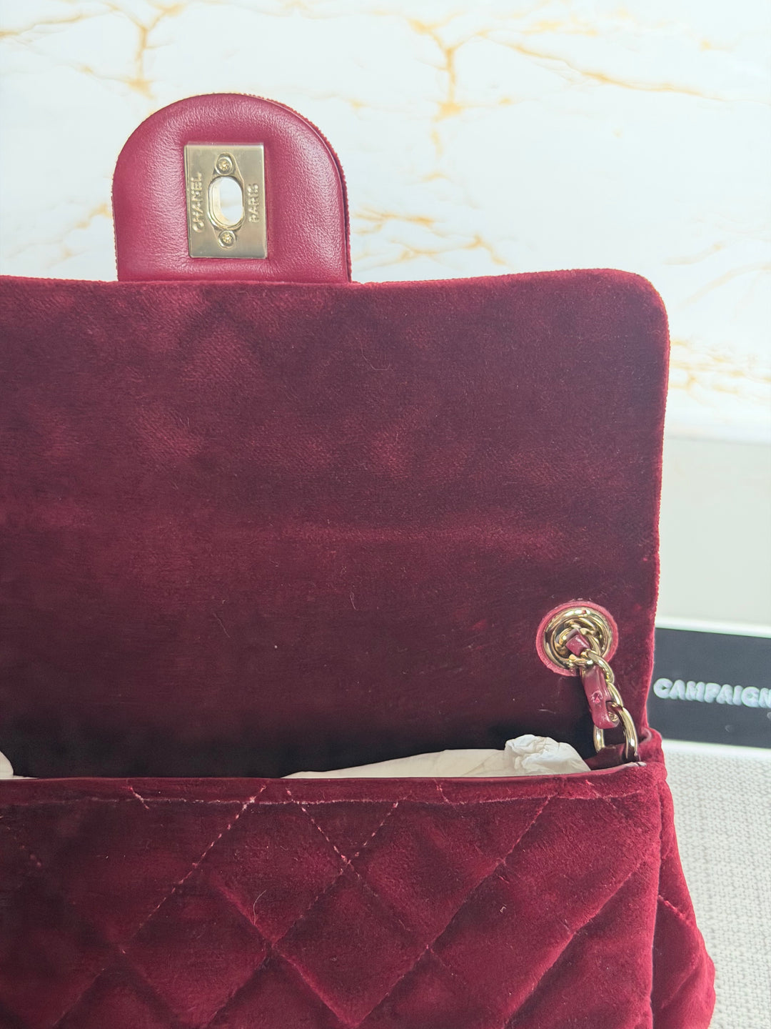 CHANEL series 31 Burgundy Dark Red Velvet Crystal Pearl Crush Adjustable Strap Mini Rectangular Flap Bag 2020/2021