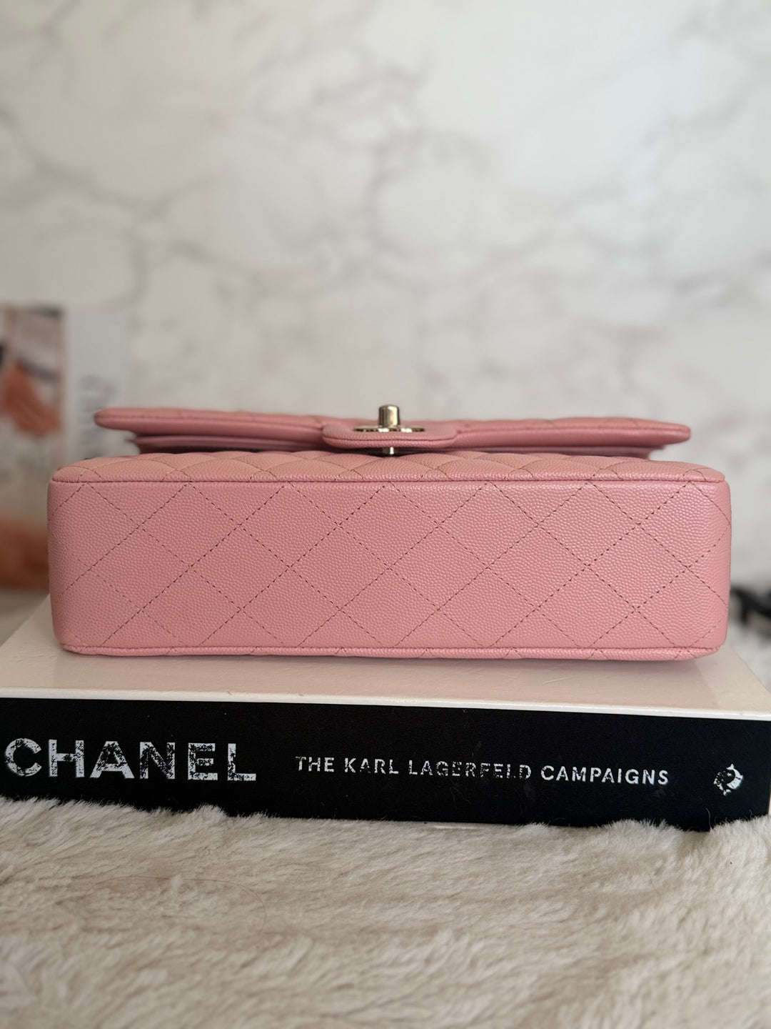 CHANEL 22C Sakura pink Caviar LGHW Medium ML Timeless Classic double flap bag 2022