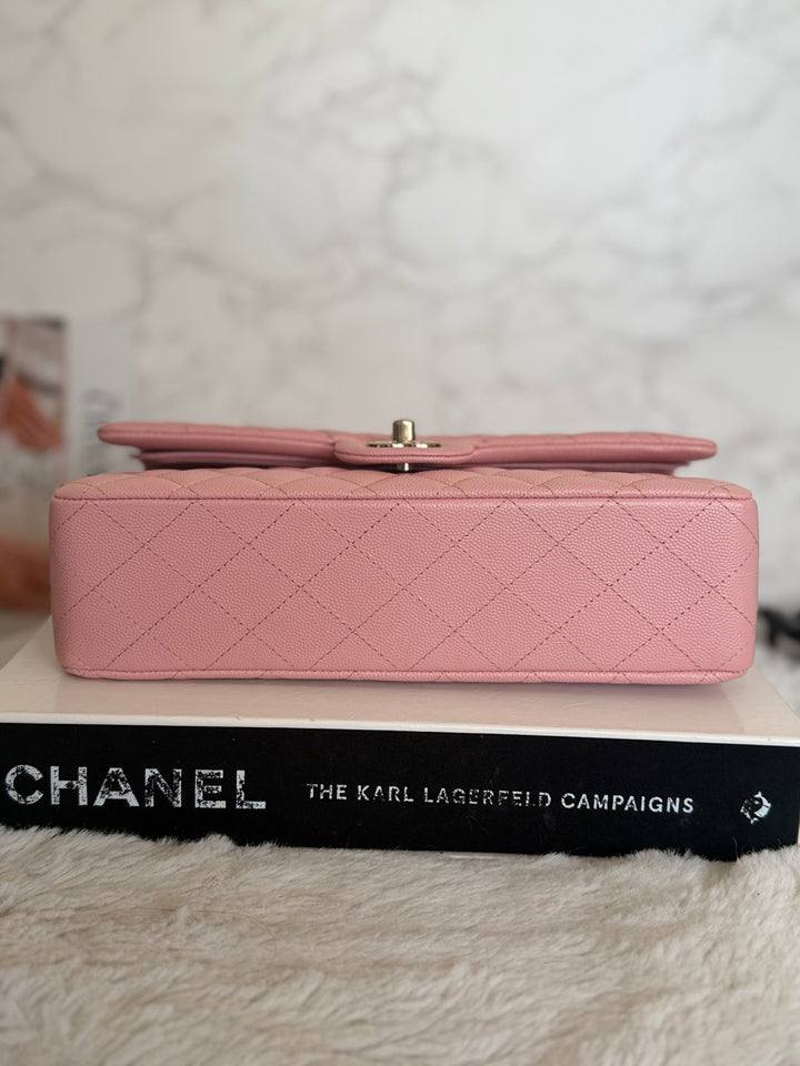 CHANEL 22C Sakura pink Caviar LGHW Medium ML Timeless Classic double flap bag 2022