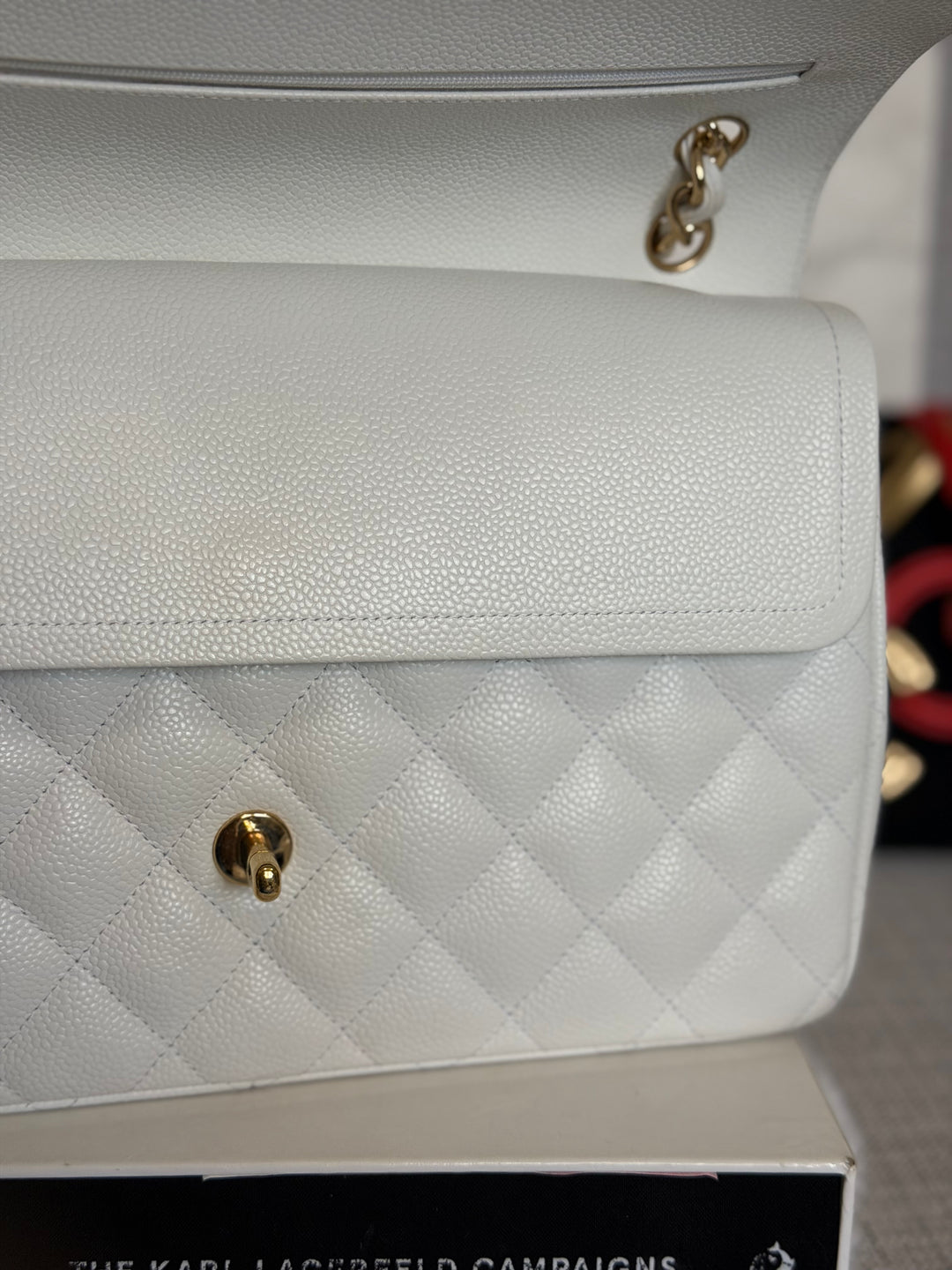 CHANEL White Caviar GHW Jumbo Double Flap Classic Bag 2010