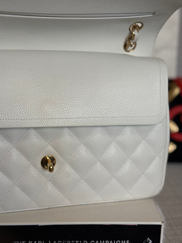CHANEL White Caviar GHW Jumbo Double Flap Classic Bag 2010