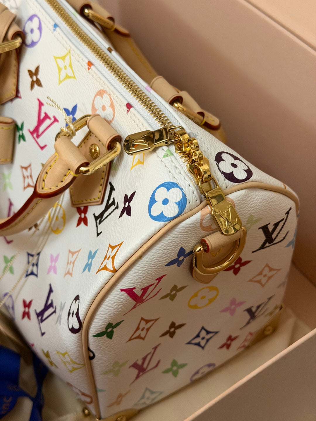 LOUIS VUITTON LV TM x LV Takashi Murakami Blanc White Multicolored Monogram canvas Speedy Bandouliere 25