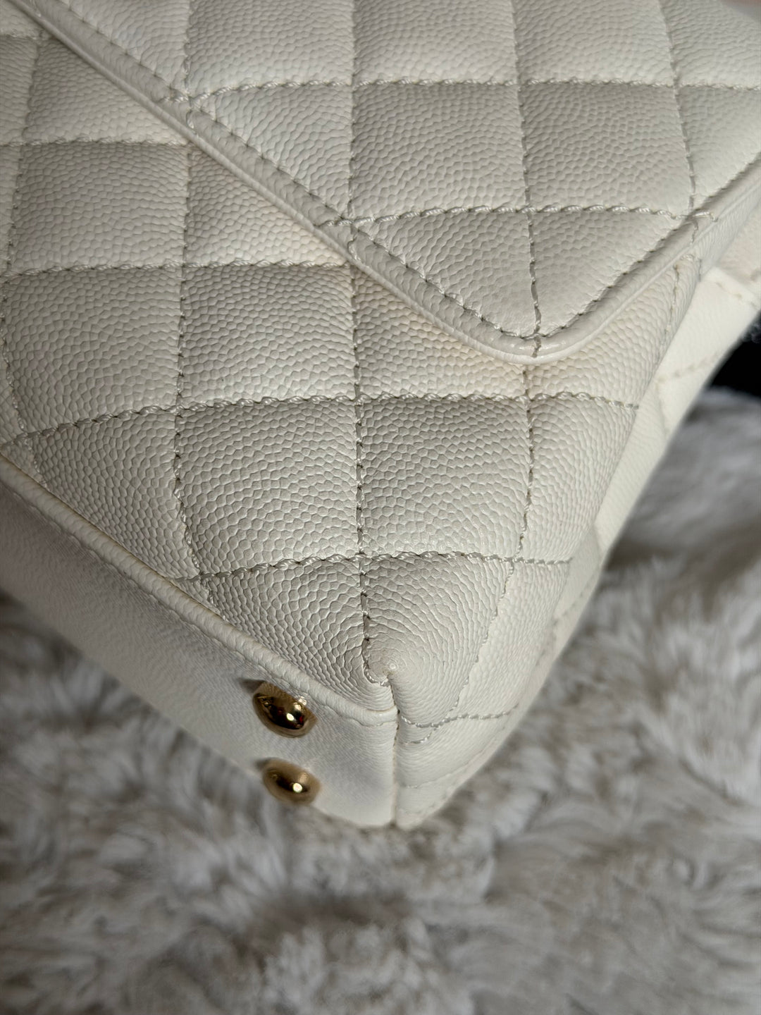CHANEL White Caviar LGHW Coco Handle Flap Bag Size SMALL with detachable Strap Microchipped