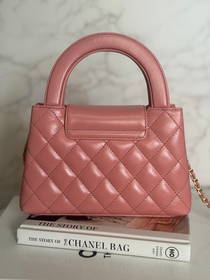 CHANEL Pink Calf skin aged GHW Kelly Shopping Tote Bag size Small 19 cms