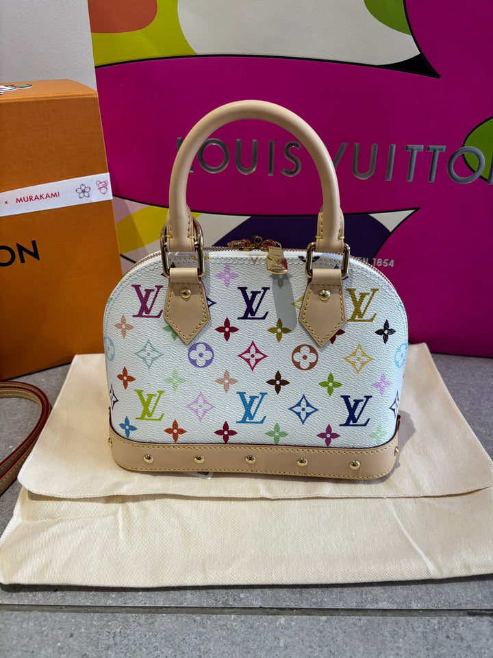 Louis Vuitton LV Alma BB Takashi Murakami LV x TM Multicolored Monogram Canvas Blanc White