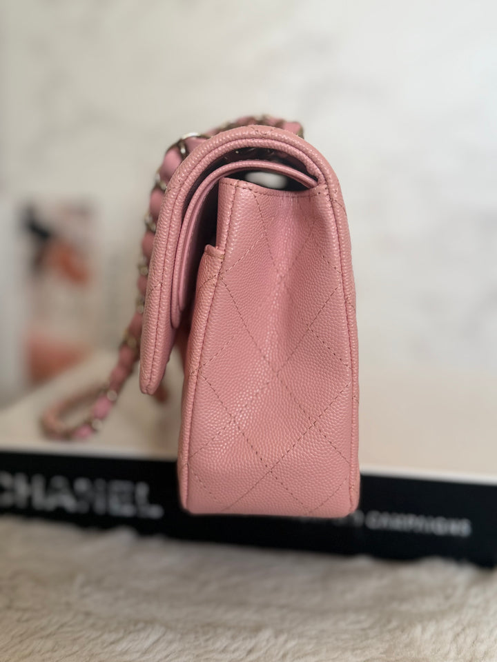 CHANEL 22C Sakura pink Caviar LGHW Medium ML Timeless Classic double flap bag 2022