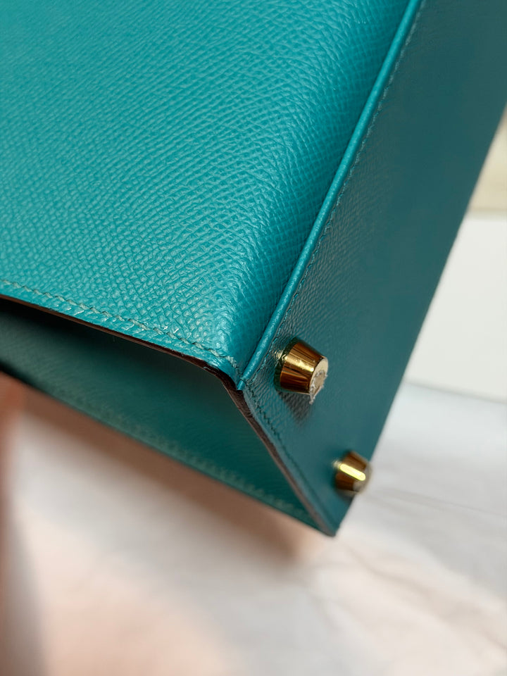 Hermes Kelly 28 Sellier Epsom Leather SO Bleu Paon GHW Stamp D 2019
