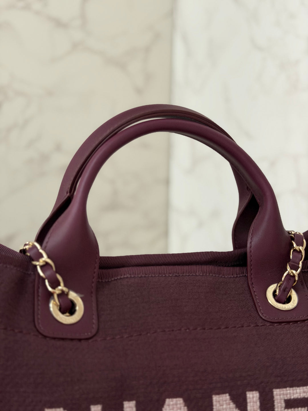 Chanel 24B Collection 2024 Burgundy Tweed Deauville Tote with Leather top handle size small and Detachable pouch