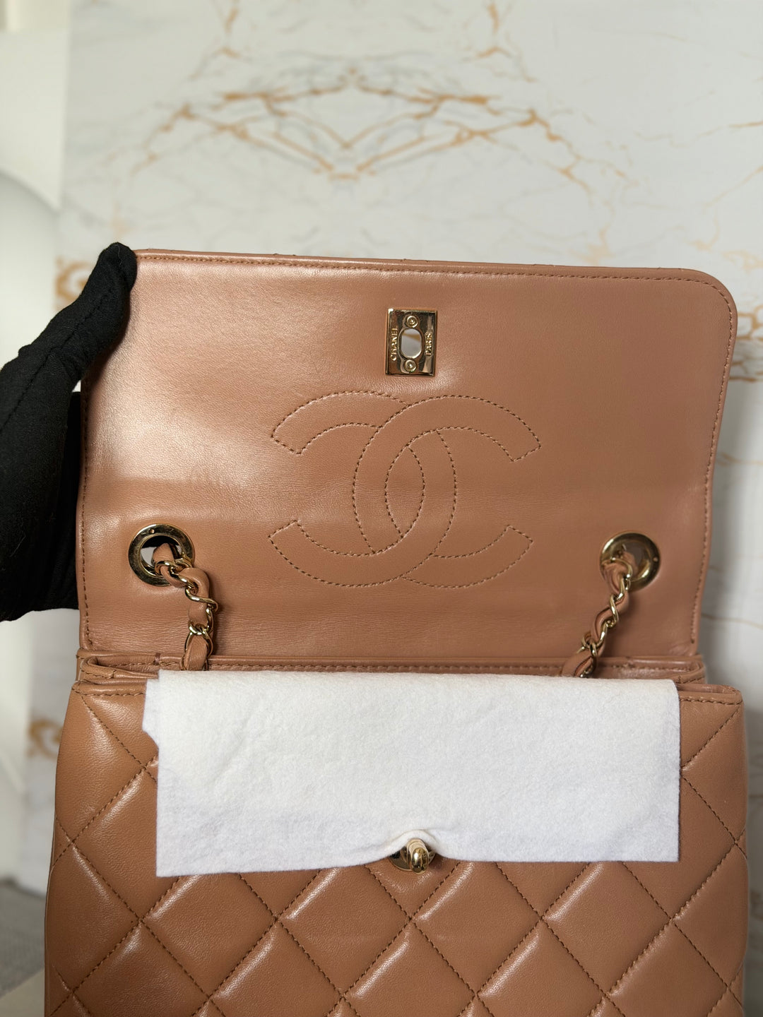 CHANEL series 23 Caramel Dark Beige Lambskin Trendy CC Flap Bag size SMALL with LGHW and detachable strap