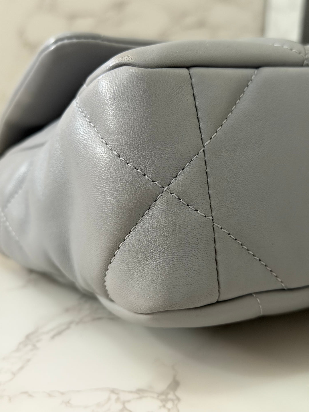 CHANEL 19 size Small Grey Lambskin Mixed Hardware 21B 2021 Flap Bag with Top Handle