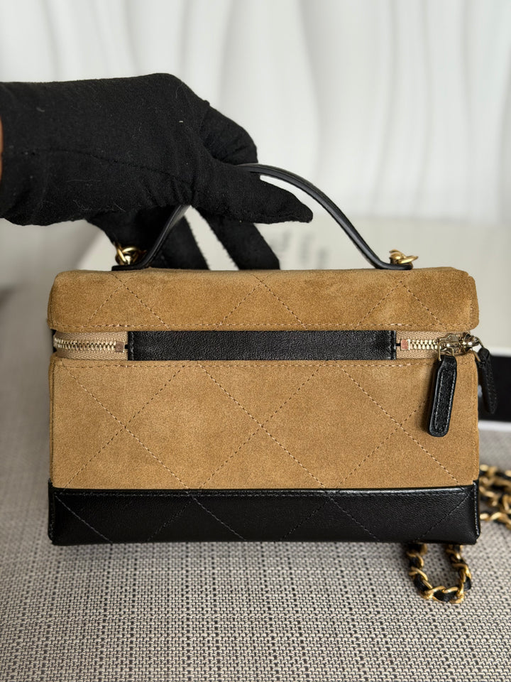 CHANEL 26S Beige Suede Black Calf skin aged GHW Long Vanity Case with Detachable Chain and top handle 2026