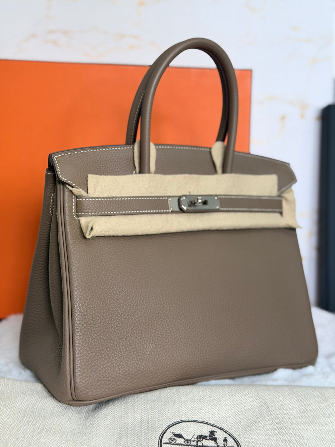Hermès Etoupe Togo Leather PHW Birkin 30 Stamp A 2017