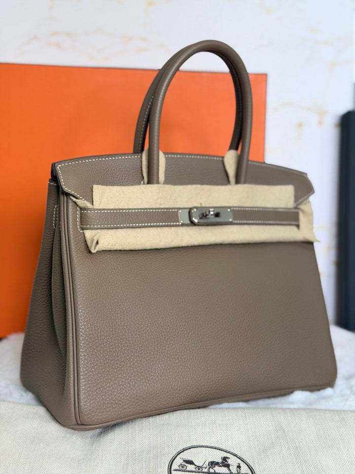 Hermès Etoupe Togo Leather PHW Birkin 30 Stamp A 2017