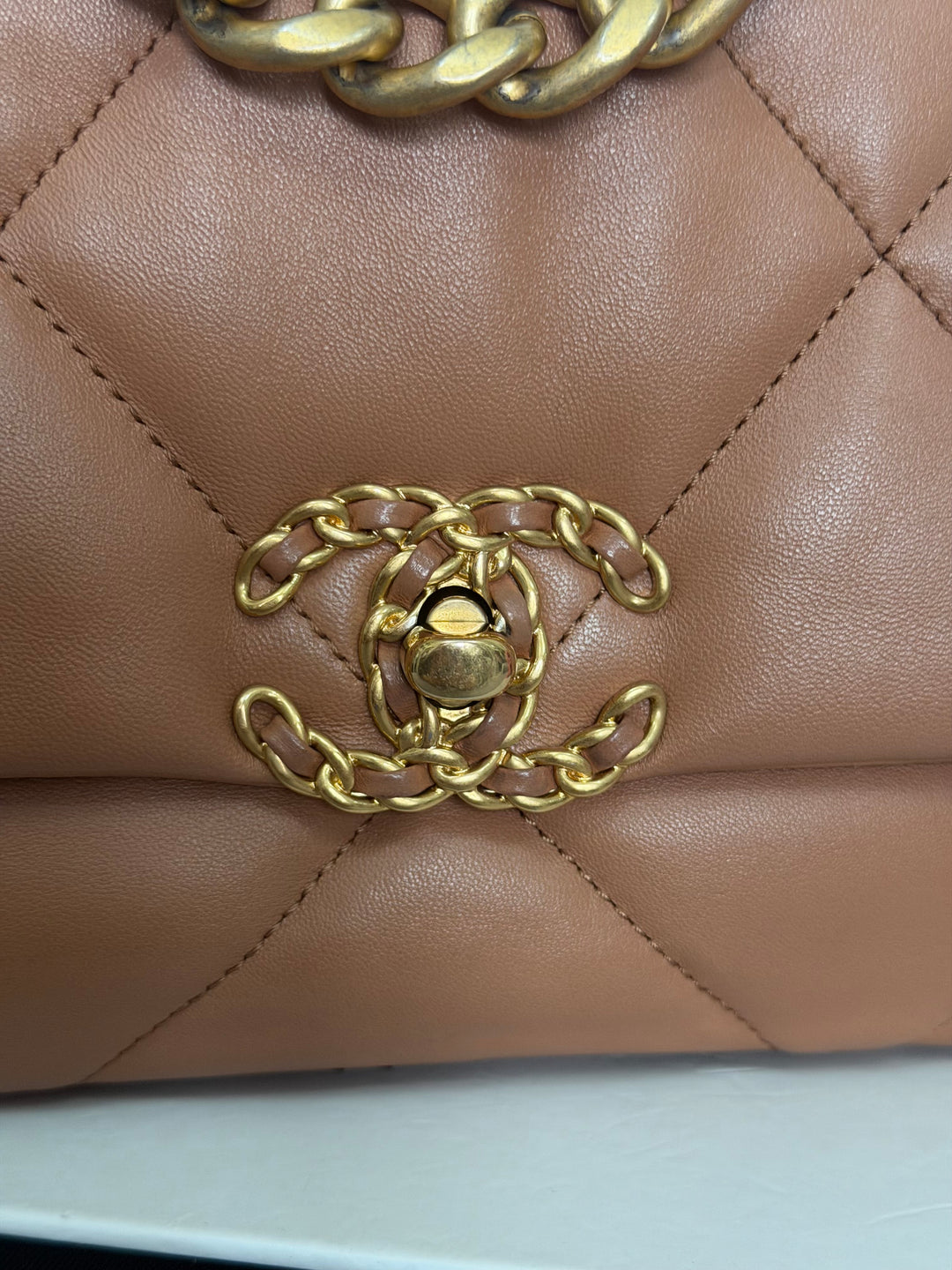 CHANEL Caramel Brown Lambskin Mixed Hardware 19 Flap Bag size SMALL 2022