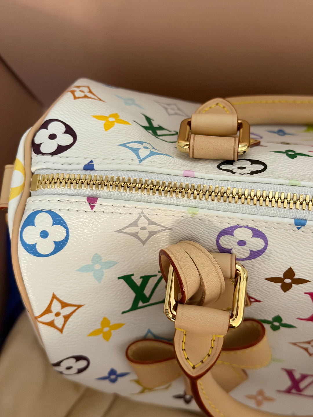LOUIS VUITTON LV TM x LV Takashi Murakami Blanc White Multicolored Monogram canvas Speedy Bandouliere 25
